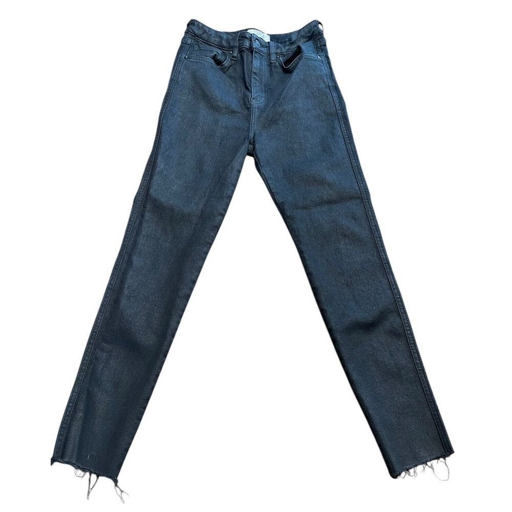 Free People We The Free Size 29 Coated Black Raw Hem High Rise Skinny Jeans Boho